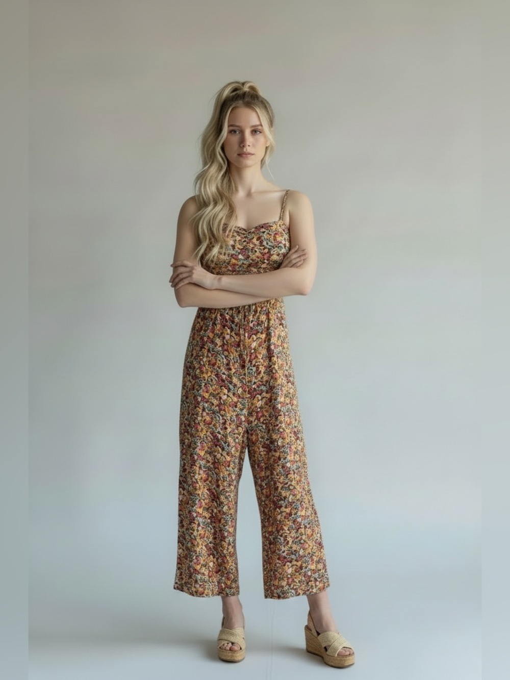 O'Neill Floral Wide-Leg Jumpsuit in Red, Yellow, Green